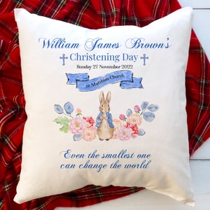 Personalised Christening cushion with name and church / PINK or BLUE / Baptism decoration / Baby Girl Boy Gifts / Keepsake / Naming Ceremony image 3