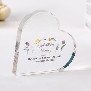 Personalised Nanny Gift Heart-Shaped Acrylic Plaque Custom Mother’s Day Keepsake Present from Grandchildren for Grandma Nana Mum New First