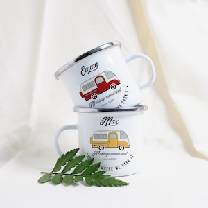 Campervan Enamel Camp Mug / Regalo personalizado de Camper Van / Él y ella / Regalo de viaje de pareja / Accesorios Camping / Caravana retro imagen 2