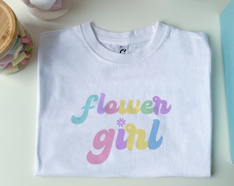 T-shirt personnalisé pour fille à fleurs / Cadeau de mariage pour enfants / Couleurs licorne Flower Girl Cute Present Ideas / Tenue / FLOWER GIRL SHIRT