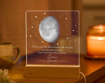 Personalised Moon Phase Lamp Gift for Dad, Custom Acrylic Night Light