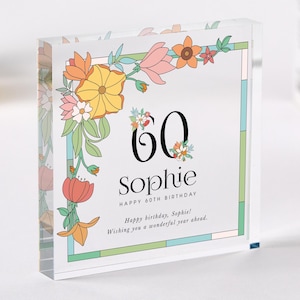 Birthday Gift for Her Personalised Floral Acrylic Plaque Elegant Keepsake Gift for Her Display for Mum Nan Friend 30th 40th 60th 70th 80th
