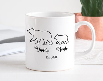 Personalised daddy bear mug with names and est date / Gift for Dad / Papa bear / Pregnancy announcement / First Fathers Day present