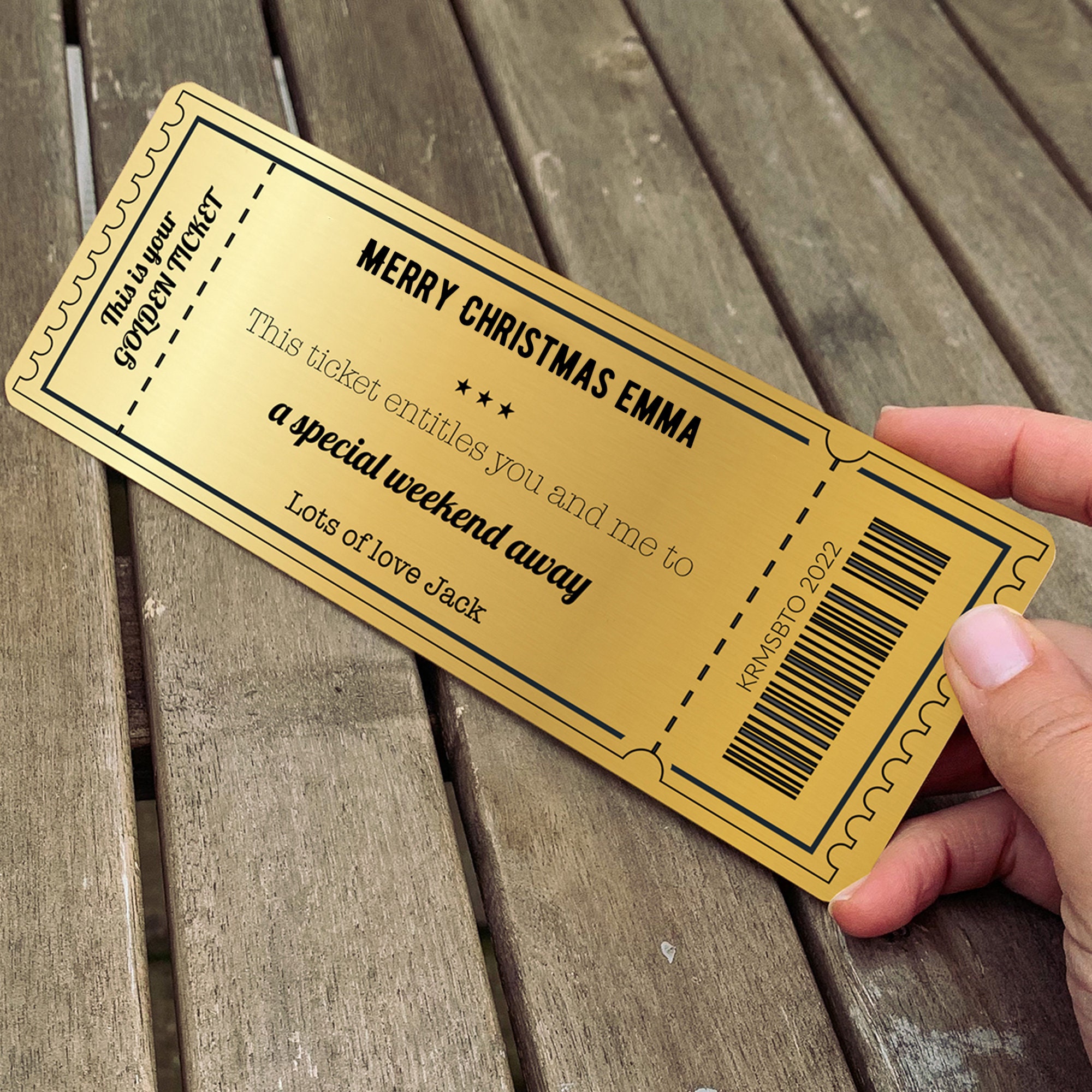 Personalised Golden Ticket / Gold Metal Card / Valentine's Etsy UK