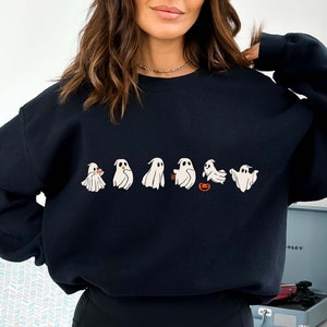 Cute group of ghost Halloween jumper / T-shirts available / Black party outfit / Ghost costume Unisex adult kids sizes Halloween sweatshirt