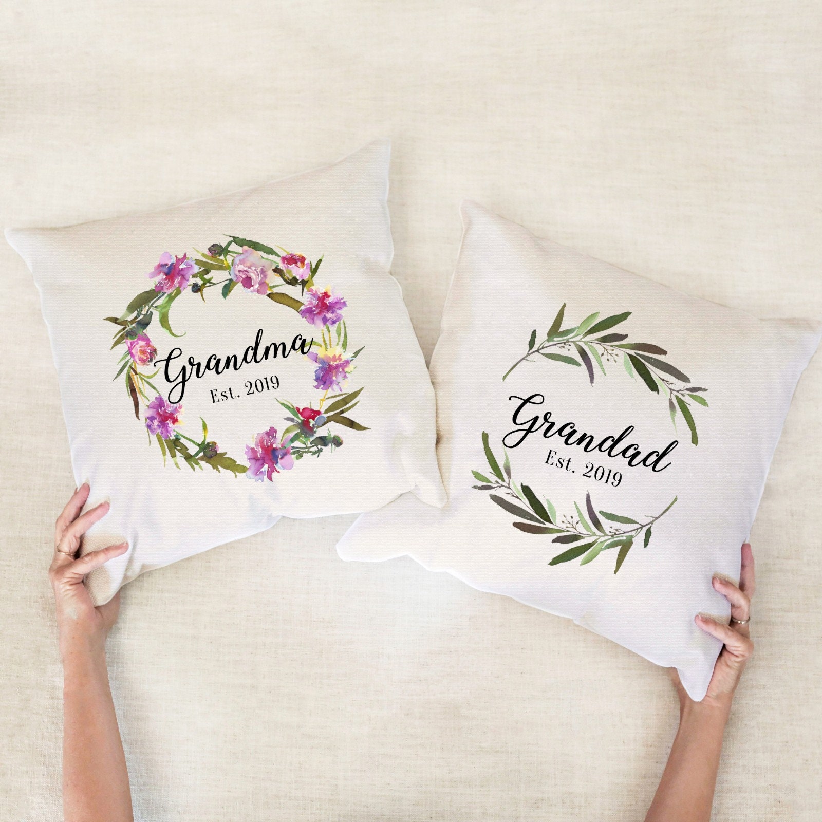 Personalised Floral Grandma and Grandad Cushion Cover With Established Date Grandpa Nanny Granny Nana Mimmy Flower Botanical Cushion Etsy