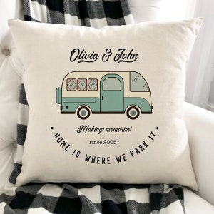 Campervan Camp Cushion / Personalised Camper Van Gift / His And Hers / Couple Travel Present / Accessories Camping / Retro Caravan Pillow