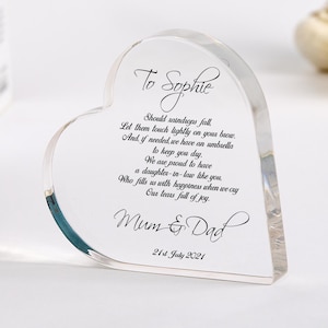 Wedding Gift for Daughter-in-Law Heart Keepsake from Parents-in-Law Sentimental Bride Gift Wedding Day Present for Her Acrylic Plaque