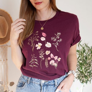 Flower t-shirt / Gift for her / Women trendy tshirt / Spring concept / Wild meadow flower nature tee / Floral Tee / Gardener Botanical Shirt image 2