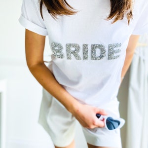 Bride t-shirt with sparkly rhinestone letters / Bridal Shower Engagement Gift / Bride to be shirt / Mrs Wedding tee / Hen party image 8