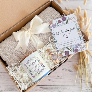 Set de regalo acogedor personalizado con manta, vela, mini cerillas, tarro y tarjeta, regalo para mamá, Día de la Madre, cumpleaños de mamá, Navidad, momia, higo de loto