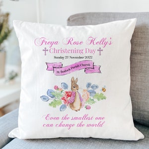 Personalised Christening cushion with name and church / PINK or BLUE / Baptism decoration / Baby Girl Boy Gifts / Keepsake / Naming Ceremony Pink