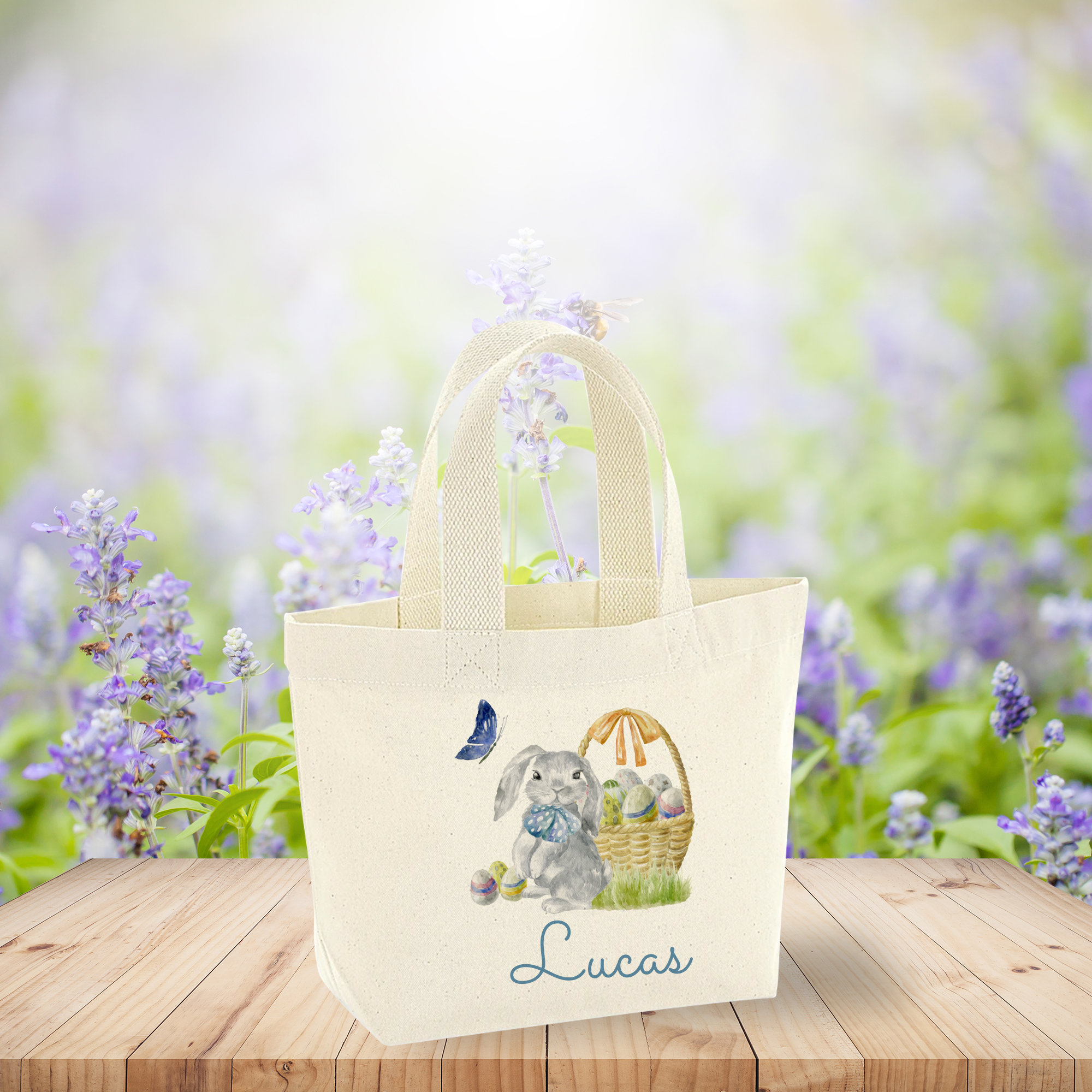 Personalised cute bunny mini Easter bag with name / Egg hunt bags / Girls or boys baskets / First, 1st Easter gift for her or him
