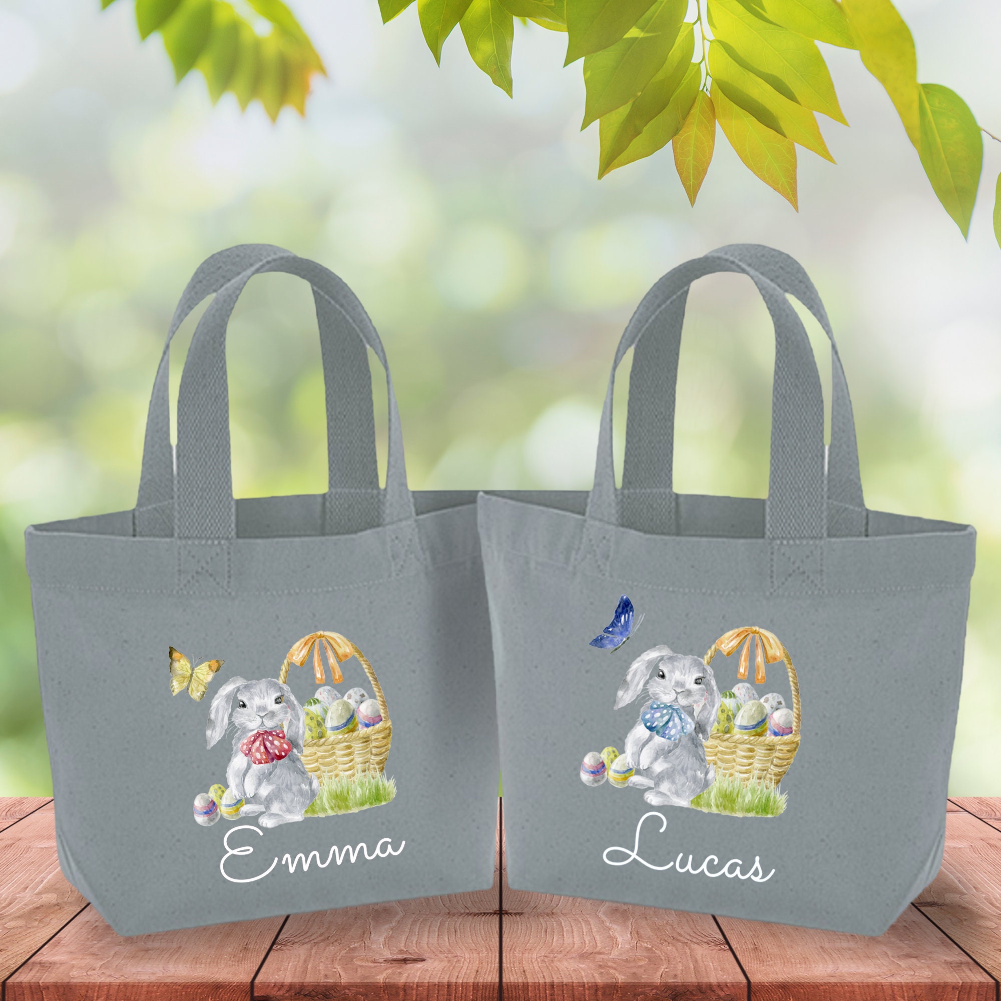 Personalised cute bunny mini Easter bag with name / Egg hunt bags / Girls or boys baskets / First, 1st Easter gift for her or him