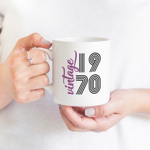 50th Birthday Gift for her or him  / Vintage 1980, 1990, 1970, 1960 mug / Husband, wife unique birthday gift