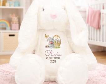 Personalised Happy Easter Gift Bunny with name keepsakes Easter Teddy Soft plush rabbit toy Baby girl boy Nephew Niece Son Daughter Grandson