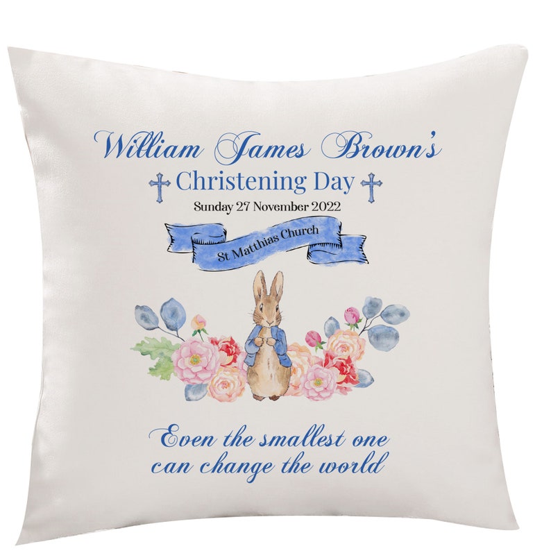 Personalised Christening cushion with name and church / PINK or BLUE / Baptism decoration / Baby Girl Boy Gifts / Keepsake / Naming Ceremony image 7