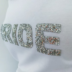 Bride t-shirt with sparkly rhinestone letters / Bridal Shower Engagement Gift / Bride to be shirt / Mrs Wedding tee / Hen party image 2