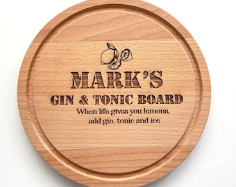 Personalised name engraved gin tonic board / Gin and tonic gift / Gift for birthday, new home, anniversary, wedding / Gin Lovers Gift