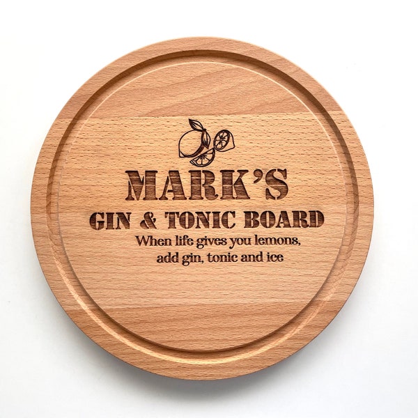 Personalised name engraved gin tonic board / Gin and tonic gift / Gift for birthday, new home, anniversary, wedding / Gin Lovers Gift
