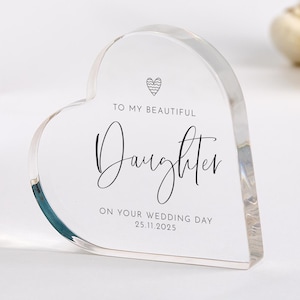 Regalo de boda para novia, placa acrílica para hija, elegante recuerdo sentimental en forma de corazón para hija de mamá con fecha personalizada.