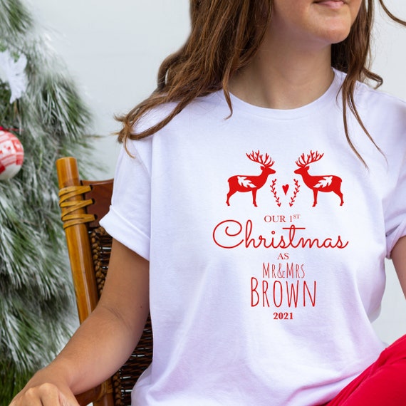 Matching Couple Wife Husband Our First Christmas As Mr & Mrs T-Shirt Matching Couple Wife Husband Our First Christmas As Mr & Mrs T-Shirt