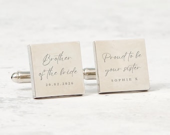 Personalised Brother of the Bride Cufflinks Gift Custom Engraved Wedding Day Present from Sister Keepsake for Brother