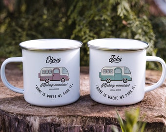 Campervan Enamel Camp Mug / Personalised Camper Van Gift / His And Hers / Couple Travel Present / Accessories Camping / Retro Caravan