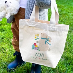 Personalisierte Osterhase Mini Tragetasche / Osternest für Jungen Mädchen / Frühling Baby Geburtstagsgeschenk / Erste 1. Ei Jagdtasche / Kinder Baby