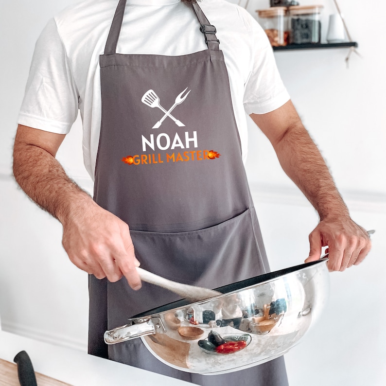 Personalised BBQ Apron For Men / Grill Master / Kitchen Barbecue Cooking Gift For Him Dad / Chef Husband Christmas Birthday Father's Day image 5