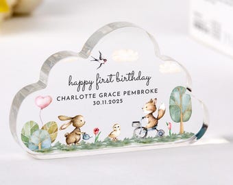 Placa de presente de primeiro aniversário personalizada para sobrinho, sobrinha, filho, filha, neto, neta, menino, menina, lembrança de aniversário com nome e data