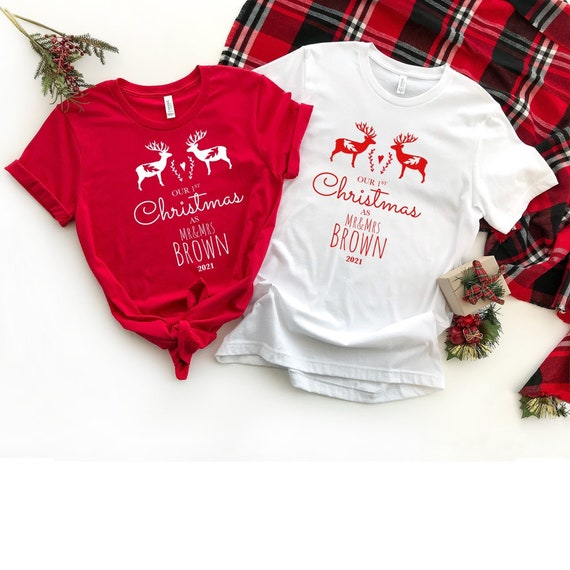 Matching Couple Wife Husband Our First Christmas As Mr & Mrs T-Shirt Matching Couple Wife Husband Our First Christmas As Mr & Mrs T-Shirt