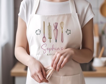 Personalised Apron With Name Christmas Gift For Her Housewarming Mother's Day Birthday Gift Bakery Bakers Mum Auntie Grandma Kitchen Present