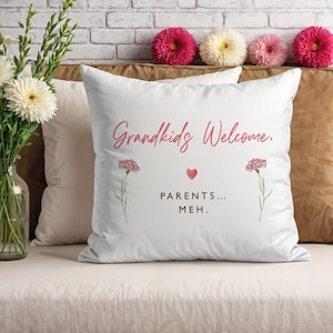 Grandkids Welcome Cushion Funny Gift for Grandma Grandad Nanny Nana Nan Granny Gran Mother’s Day Father’s Day Birthday Christmas Home Decor