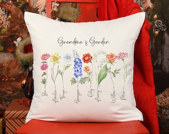 Oma's tuinkussen met geboortebloemen kleinkinderen Gepersonaliseerd Moederdag kerstcadeau voor oppas Xmas Verjaardagskussen