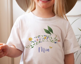 T-shirt personnalisé lapin de Pâques pour enfants avec nom / Cadeau de Pâques pour garçon fille / T-shirt lapin mignon pour enfants / Chasse aux œufs / Premier 1er bébé