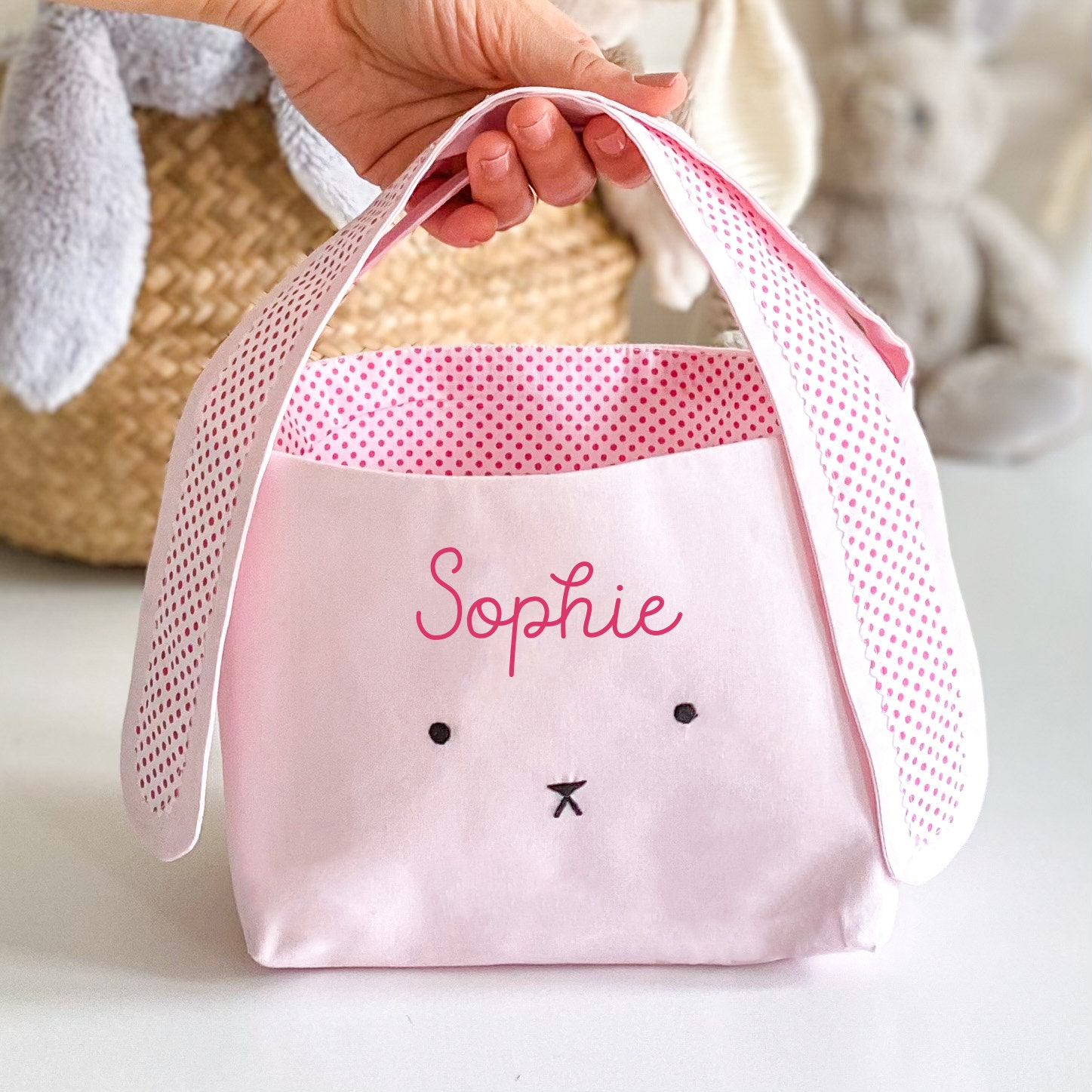 Personalised cute bunny Easter basket with name / Egg hunt bags / Girls or boys baskets / First, 1st Easter gift for