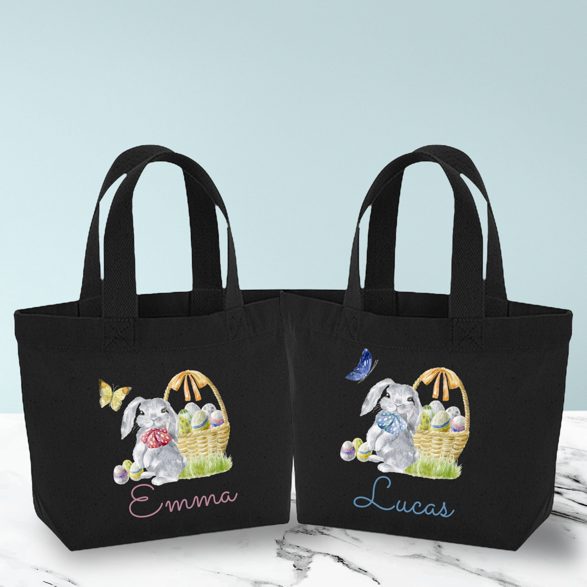 Personalised cute bunny mini Easter bag with name / Egg hunt bags / Girls or boys baskets / First, 1st Easter gift for her or him