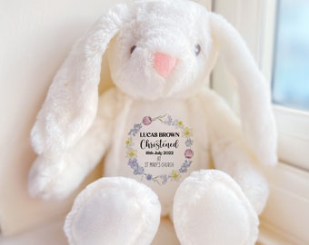 Personalised Christening Gift with name and church / Plush toy / Baptism Bunny / Baby Girl Boy Gifts / Baby Keepsake Teddy / Naming Ceremony
