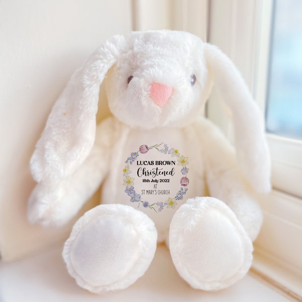 Personalised Christening Gift with name and church / Plush toy / Baptism Bunny / Baby Girl Boy Gifts / Baby Keepsake Teddy / Naming Ceremony