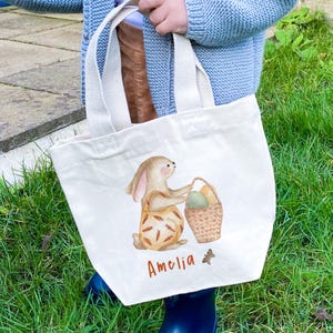 Borsa di Pasqua personalizzata con nome personalizzato, coniglietto, uova, caccia alle uova, simpatico regalo di Pasqua per nipote, nipote, figlio, figlia, nipote, nipote