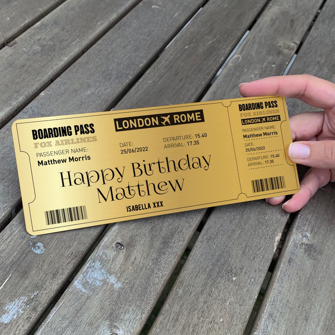 ソンチャン BOARDING PASS トレカ Personalised Gold Metal Boarding Pass / Gift for Her Him / Flight