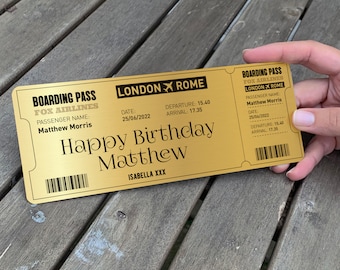Personalised Gold Metal Boarding Pass / Gift for Her Him / Flight Ticket Card / Valentine's Mother's Father's Day Birthday Travel Voucher