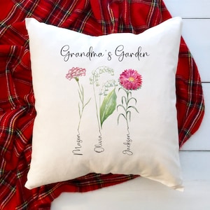 Grandma's garden cushion with grandchildren's names birth flowers Personalised Mother's Day Christmas gift for nanny Xmas Birthday pillow image 3