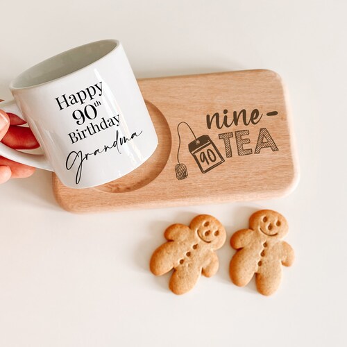 Personalised Birthday Engraved Tea and Treats Board and Mug Tea Lover Gift for 30th 40th 50th 60th 70th 80th 90th Birthday