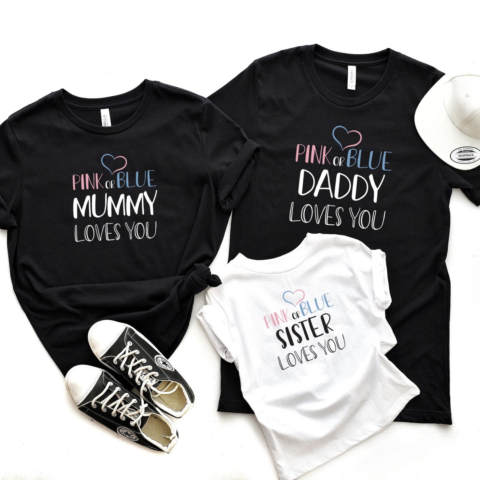 Pink or Blue Mummy Loves Family / Outfit - Sister Etsy Daddy / You / T-shirt T Matching Party Israel Boy Reveal Shirt Team Gender Brother Team Girl