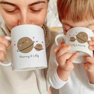 Personalised Matching Family Mug / Funny Mummy and Baby Cute Mini Universe Fruits / Mama and Me Matching gift / Mum Toddler Children Present