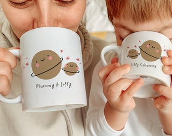 Personalised Matching Family Mug / Funny Mummy and Baby Cute Mini Universe Fruits / Mama and Me Matching gift / Mum Toddler Children Present