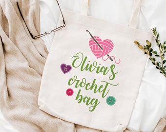 Sac au crochet personnalisé / Cadeau personnalisé pour tricoteur avec nom / Crochet Tote Bag / Crochet Sac à provisions / Nounou, Grand-mère, cadeau mimmy