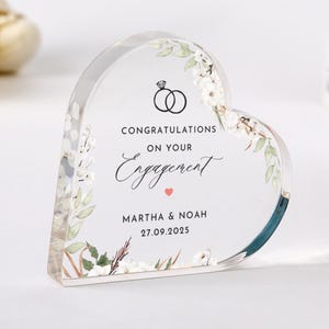 Regalo de compromiso para una pareja recién comprometida. Recuerdo de corazón de acrílico. Presente romántico para prometidos o amigos. Regalo de boda. Despedida de soltera. Novia.